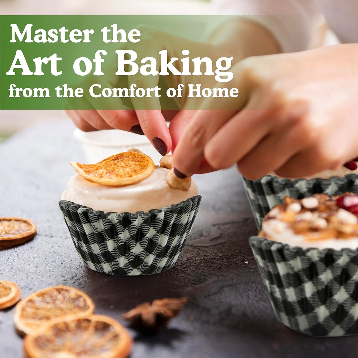 Regency Wraps Greaseproof Professional Grade Baking Cups, Pack of 40, Standard Liners, Black Gingham, for Cupcakes, Muffins, Candy, Non Stick