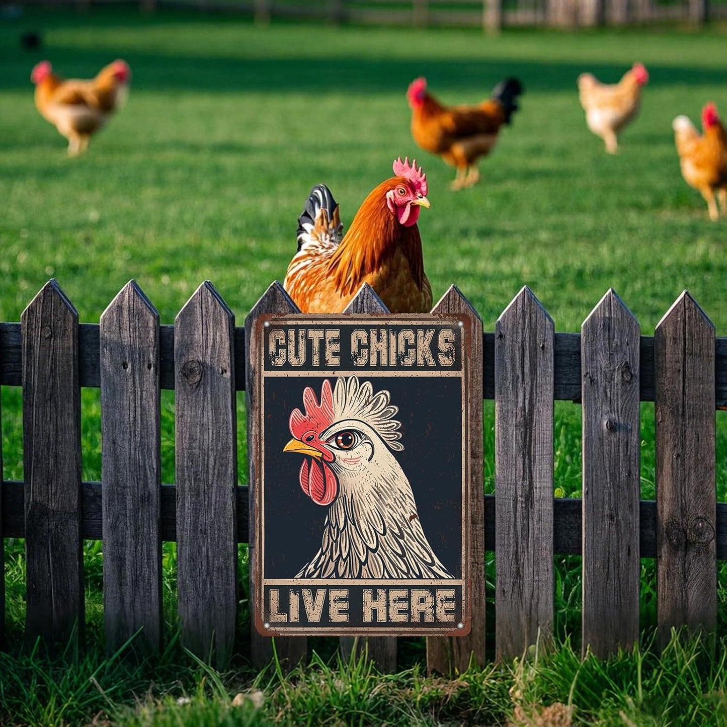 Chicken Signs For Coop Funny Outdoor - Cute Chicks Live Here Iron Sign Poster Chicken Sign Home Decor Garage Bar Restaurant Kitchen Cafe Bar Pub 12x8 Inch Wall Art Decor