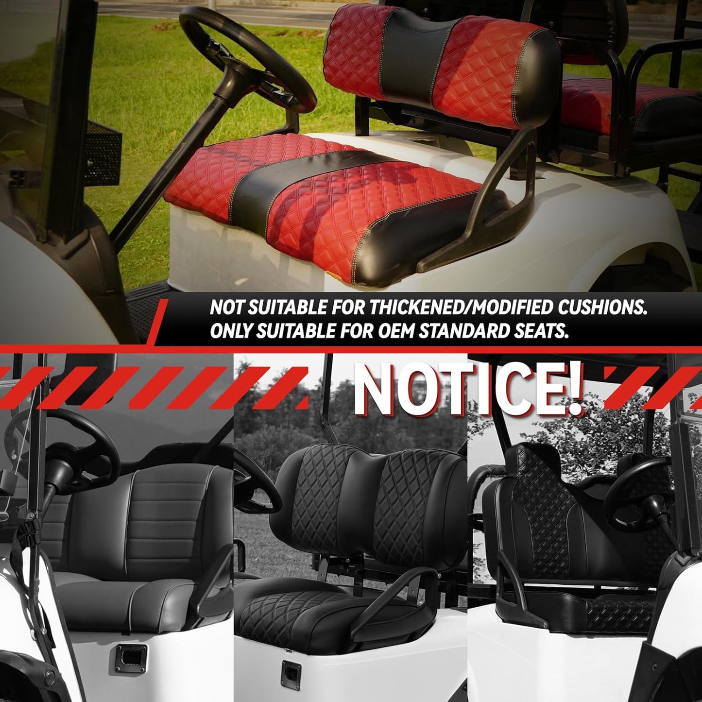 Golf Cart Seat Covers for EZGO RXV 2008 Up Front OEM Universal Seat Cushion, Marine Grade Vinyl Leather EZGO RXV Seat Covers/Easy to Install-Deep Red (2PCS)