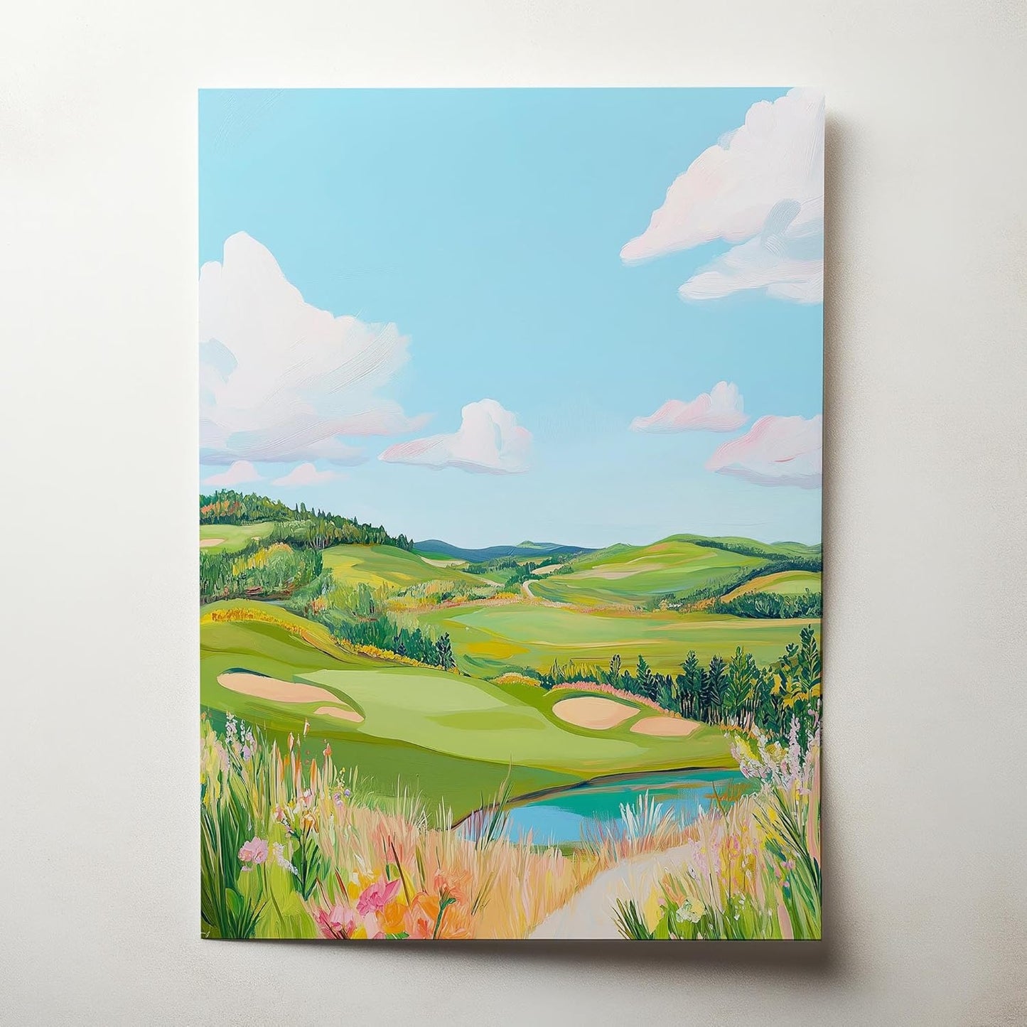 Golf Course Floral Pastel Art Print Posters - Premium Giclee Fine Art Prints - Golf Course Home Decor Posters, Golfer Art Prints for Home and Office Decor - Vintage Aesthetic, Ready to Frame