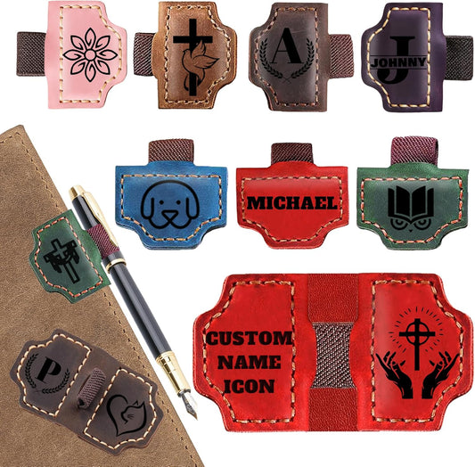 Personalized Magnetic Leather Bookmarks with Pen Holder Custom Vintage Book Accessory with Name Logo Text Icon Christmas Gifts for Readers Men Women Kids Lovers