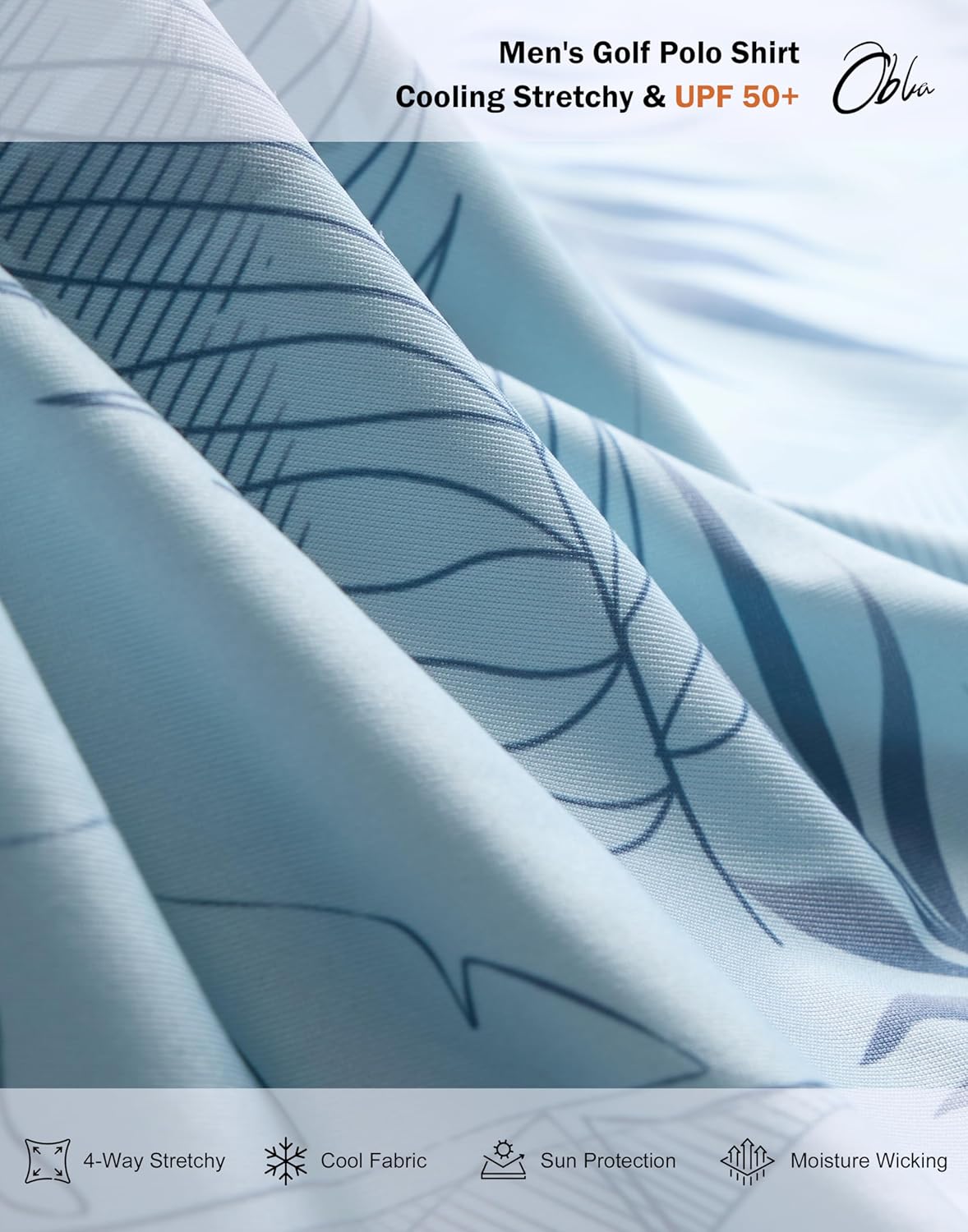 Obla Mens Golf Polo Shirts Short Sleeve Dry Fit Performance Moisture Wicking Casual Print Collared Golf Shirts for Men