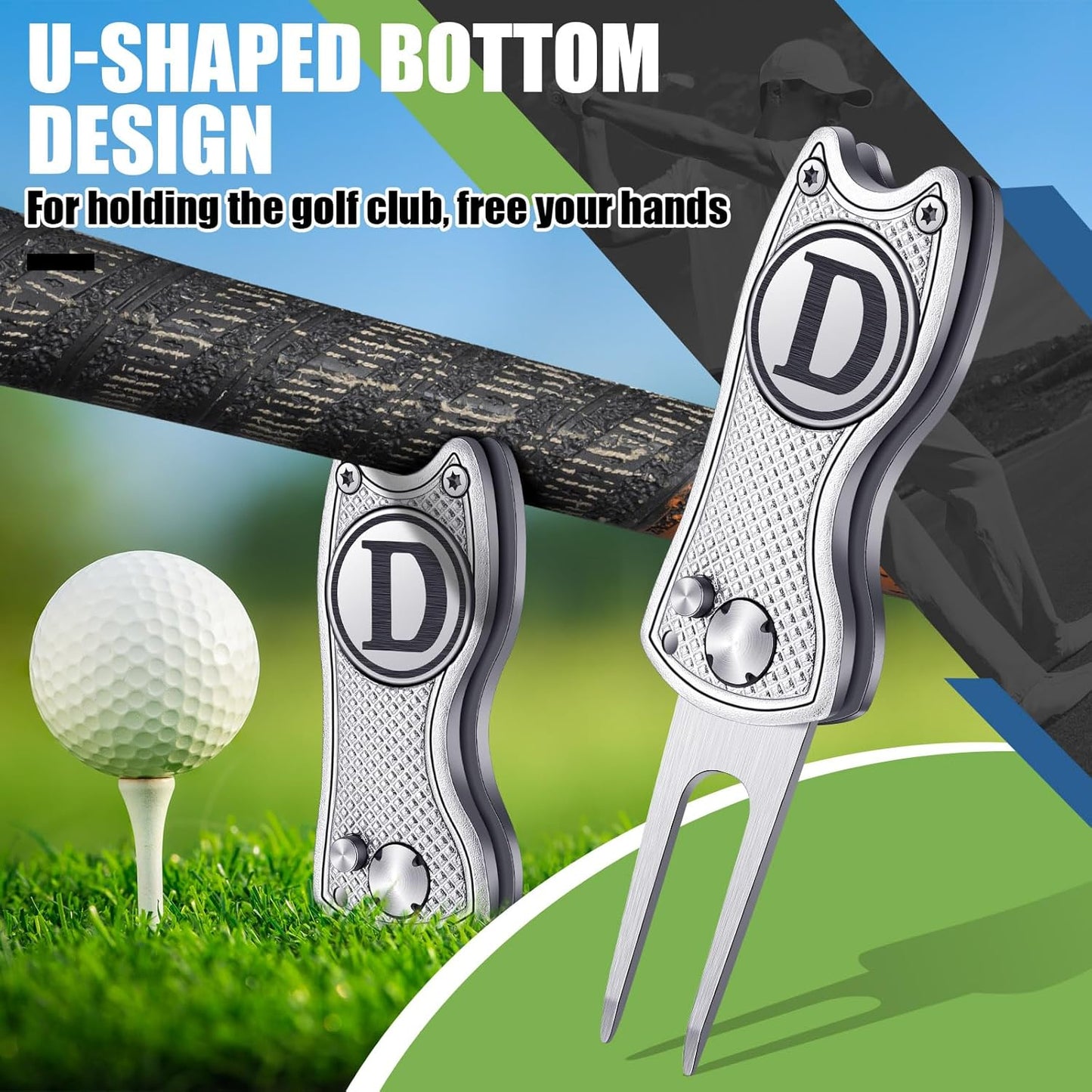 Golf Divot Repair Tool with Letter Custom Monogrammed Initial Ball Marker Divot Tool Foldable Metal with Magnetic Putt Alignment Golf Gifts for Men Father Golfer Christmas