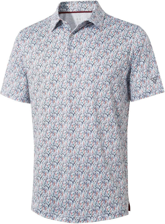 Golf Shirts for Men Dry Fit Short Sleeve Print Performance Moisture Wicking Polo Shirt