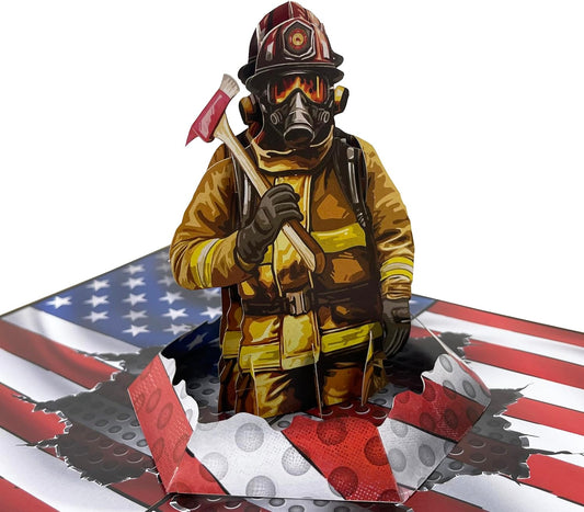 3D Firefighter Popup Card - Handmade Fire Truck Paper Art for Birthday, Anniversary, Christmas, Father’s Day - Unique Gift for Him, Her, Dad, Son, Husband, Wife, Firefighter