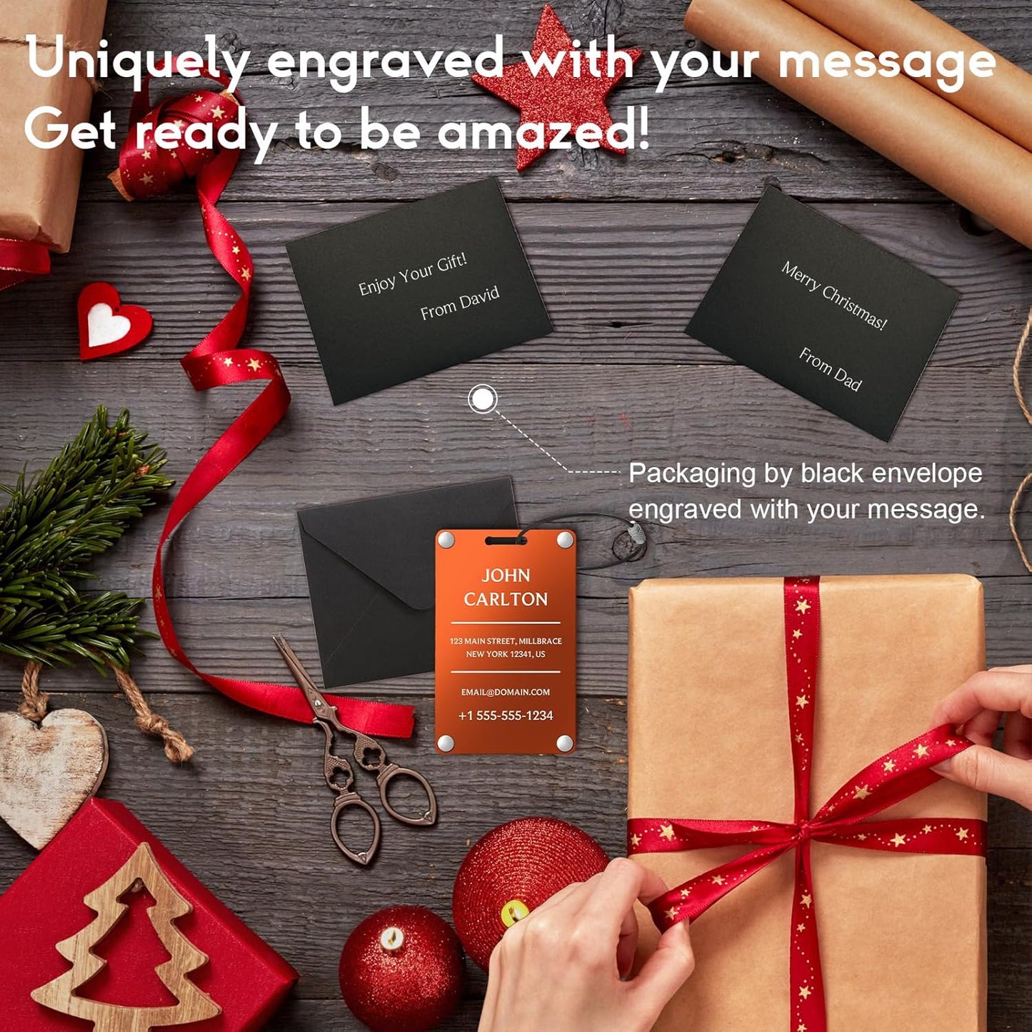 Personalized Luggage Tags for Suitcases - Aluminum Custom Luggage Tags for Backpacks & Bags, Sturdy, Waterproof & Heavy Duty (Orange/Card-Sized)