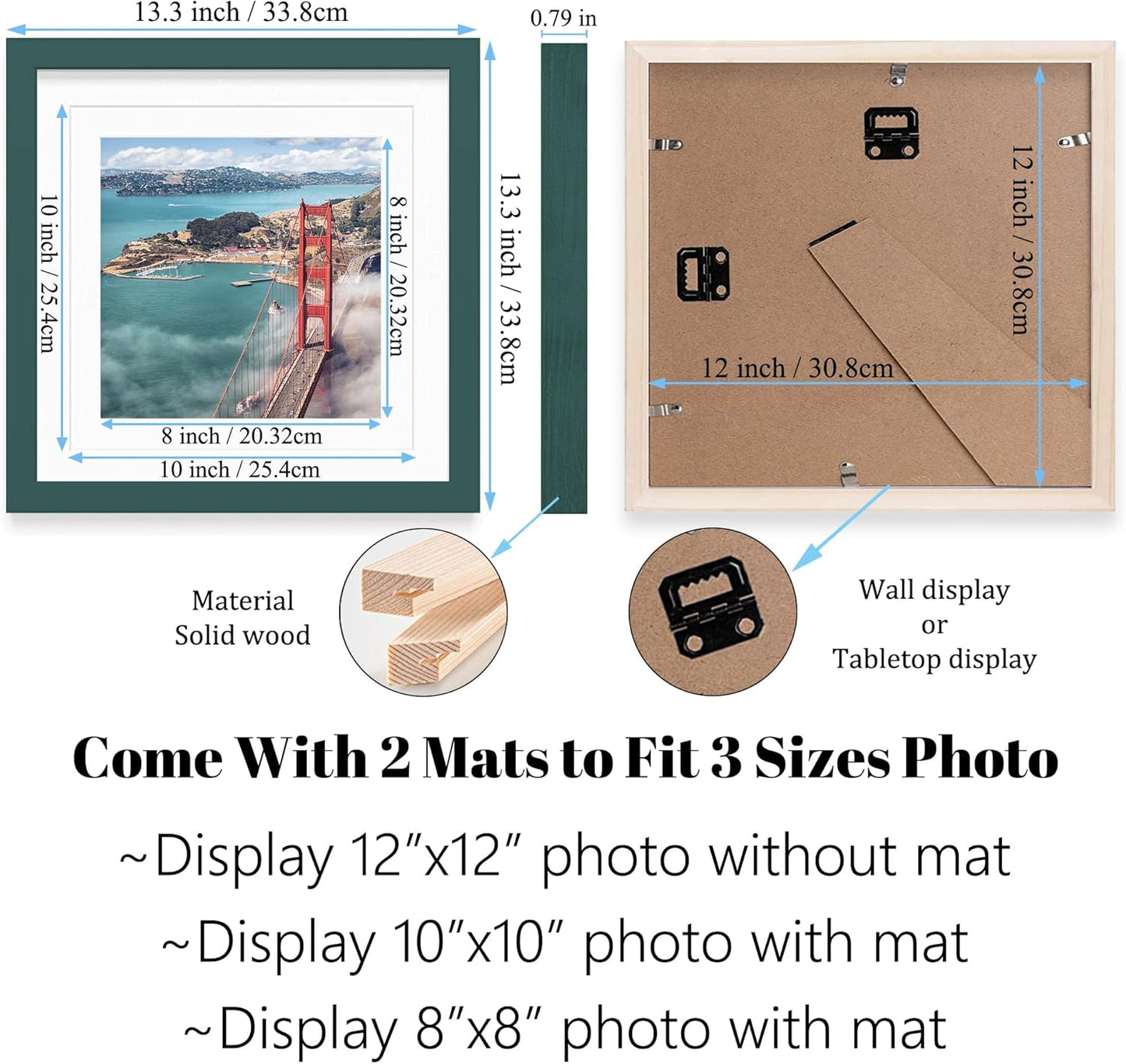 12x12 Wood Picture Frames for Wall Hanging or Tabletop,Diamond Painting Frame Baby Scan Picture Frames with 2 Mats Display 8x8 or 10x10 for Family Walls Decoration,Anniversary,Wedding,Christmas(Dark