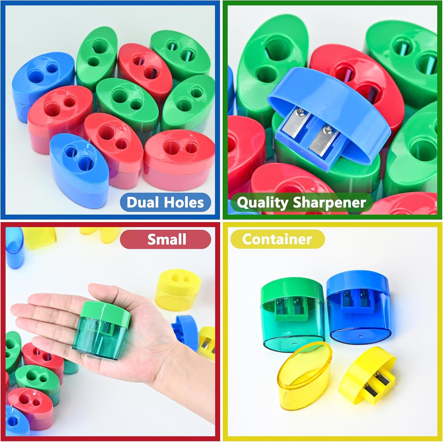 AUSTARK 24Pcs Pencil Sharpener Manual, Assorted Color Small Dual Hole Pencil Sharpeners Bulk with Lid for School Office Home (Oval-24)