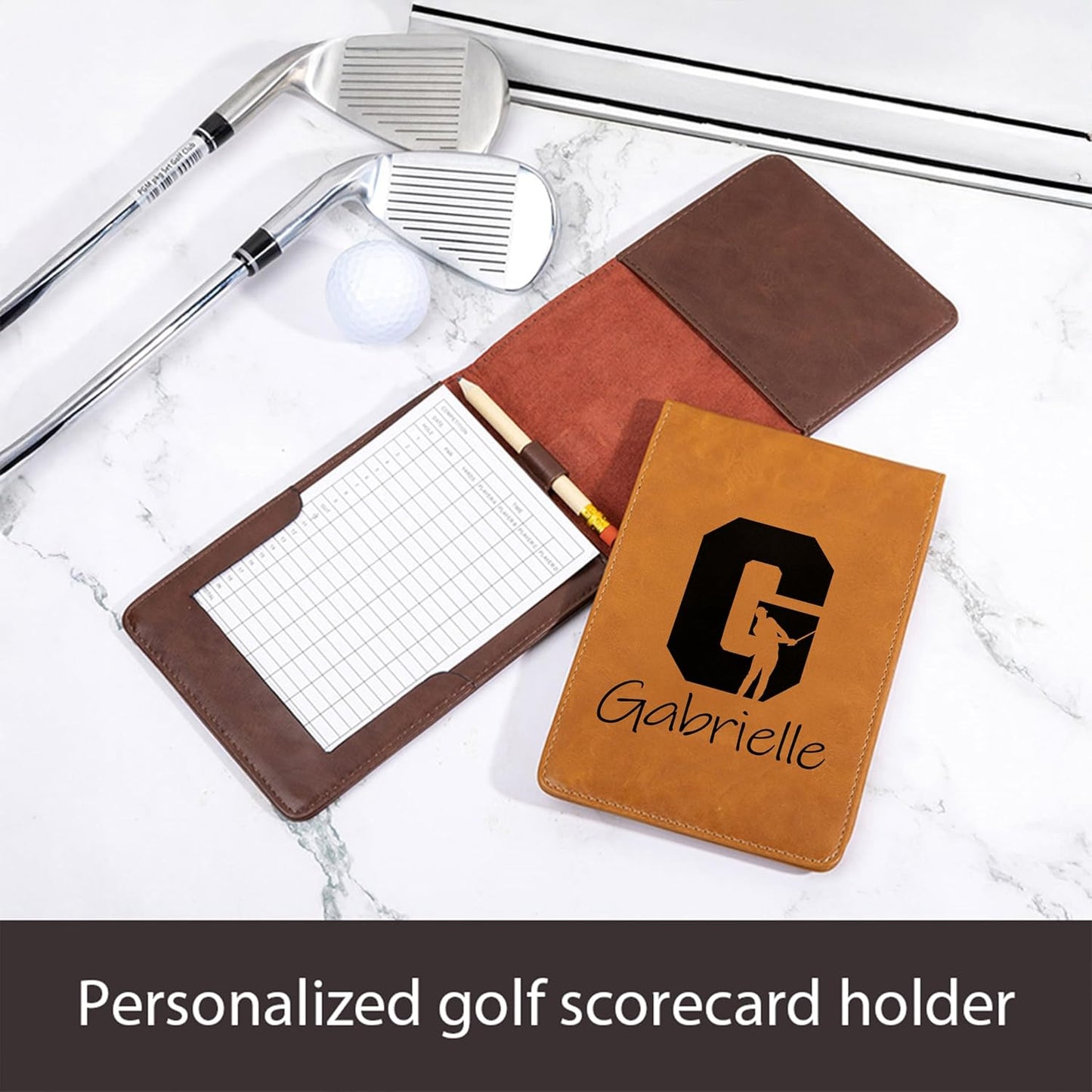 Personalized Leather Golf Scorecard Holder Customize Name Golf Yardage Book Cover Accessories Father Day Christmas Birthday Gifts for Men Women