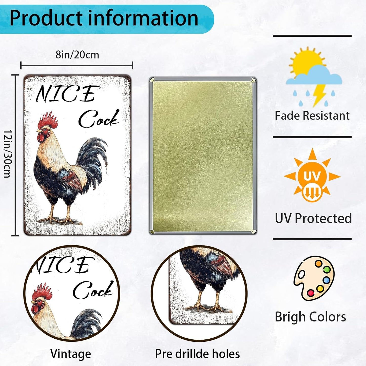 Nice Cock Metal Tin Sign 12x8 Inch Farmhourse Chicken Poster Chicken Tin Sign Home Kitchen Garden Bar Pub Restaurant Are Wall Decor