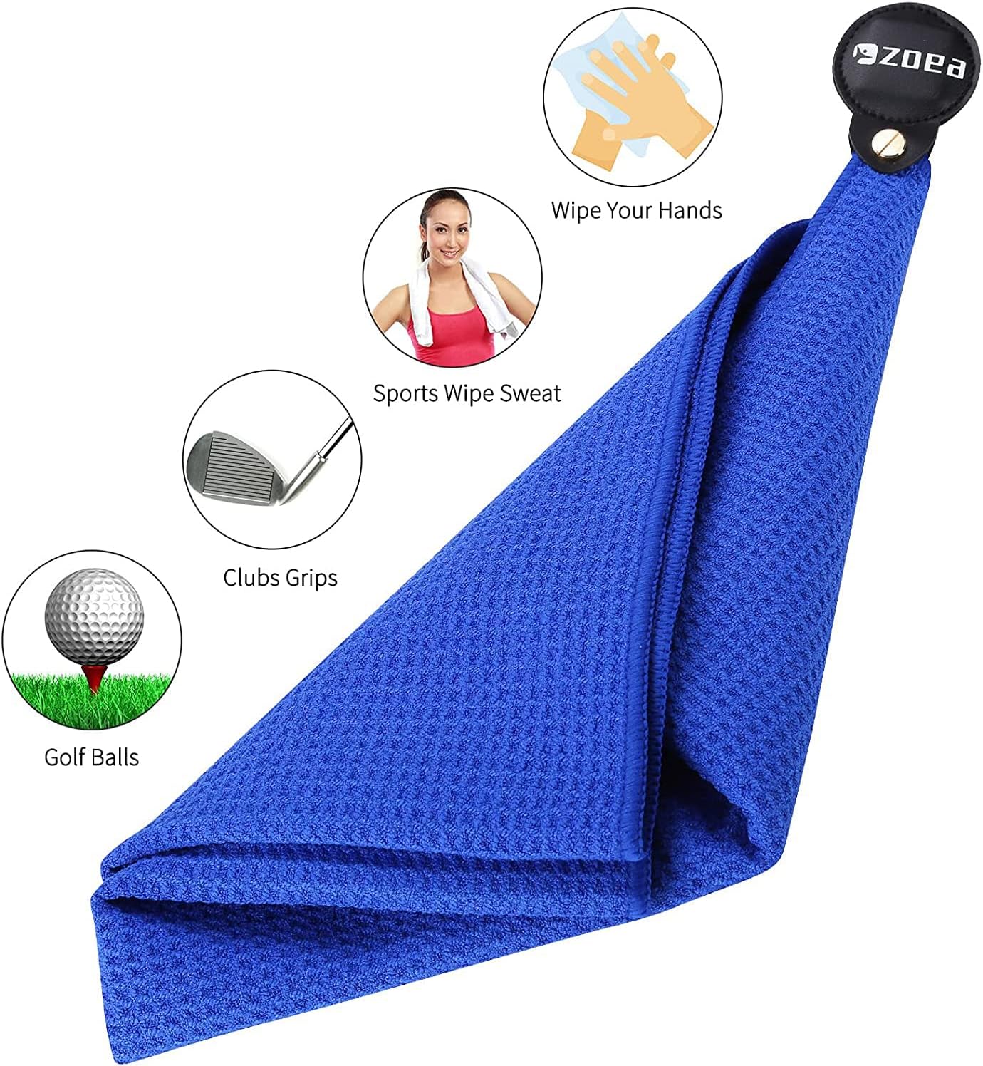 ZOEA Magnetic Towel, Magnetic Clip for Golf Towel, Microfiber Fabric Waffle Pattern Towels Industrial Strength Magnet for Strong Hold to Golf Carts or Clubs (2, Blue)