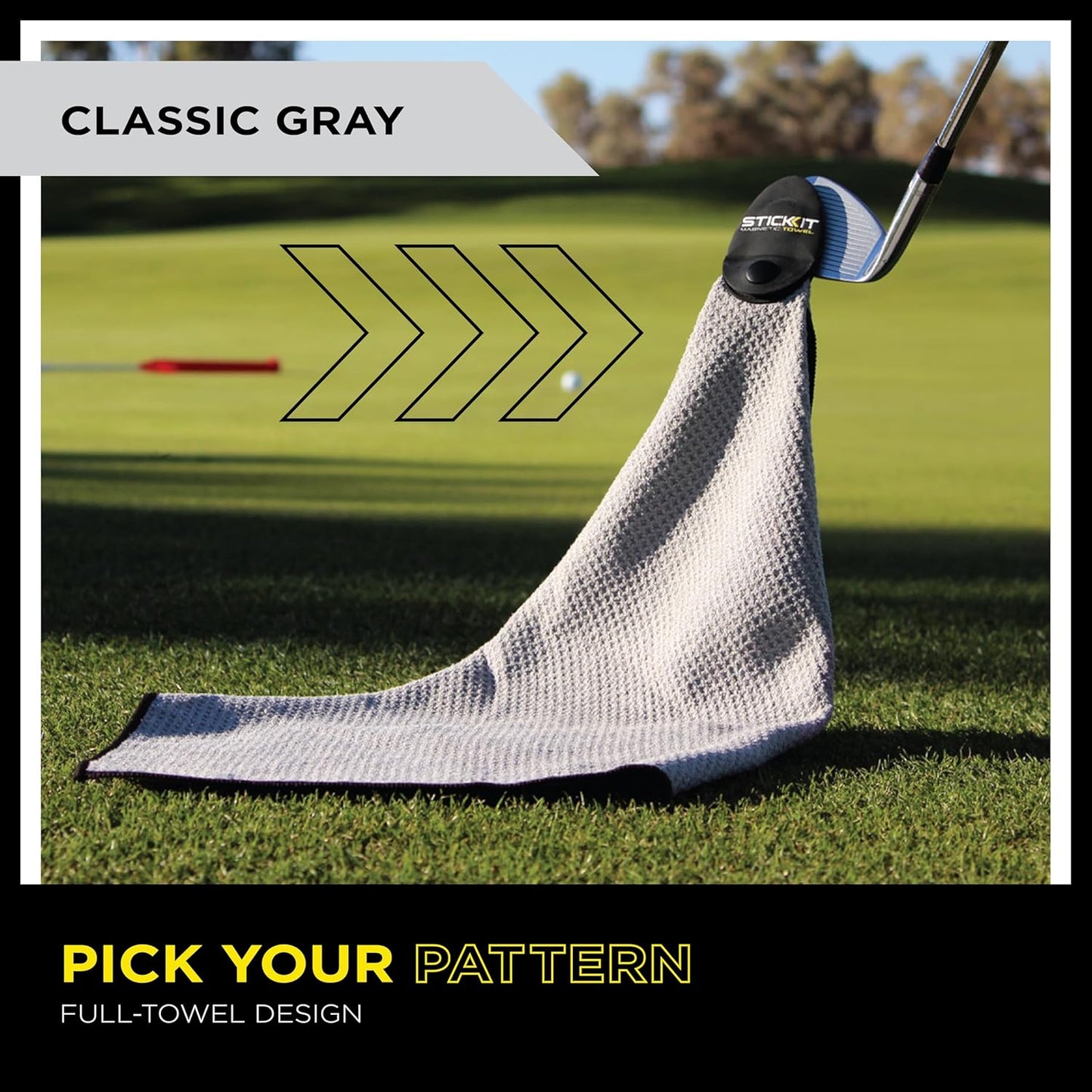 STICKIT Magnetic Towel, Gray | Top-Tier Microfiber Golf Towel with Deep Waffle Pockets | Industrial Strength Magnet for Strong Hold to Golf Carts or Clubs