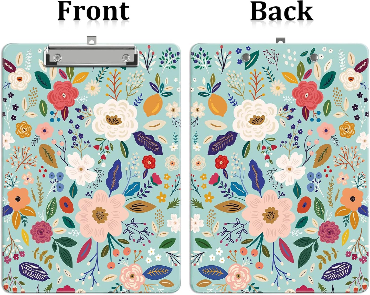 Plastic A4 Clipboards, Cute Clip Board Stardard Letter Size 9 x 12.5 in, Office Decorative for Students Women Men and Kids, Green Flower