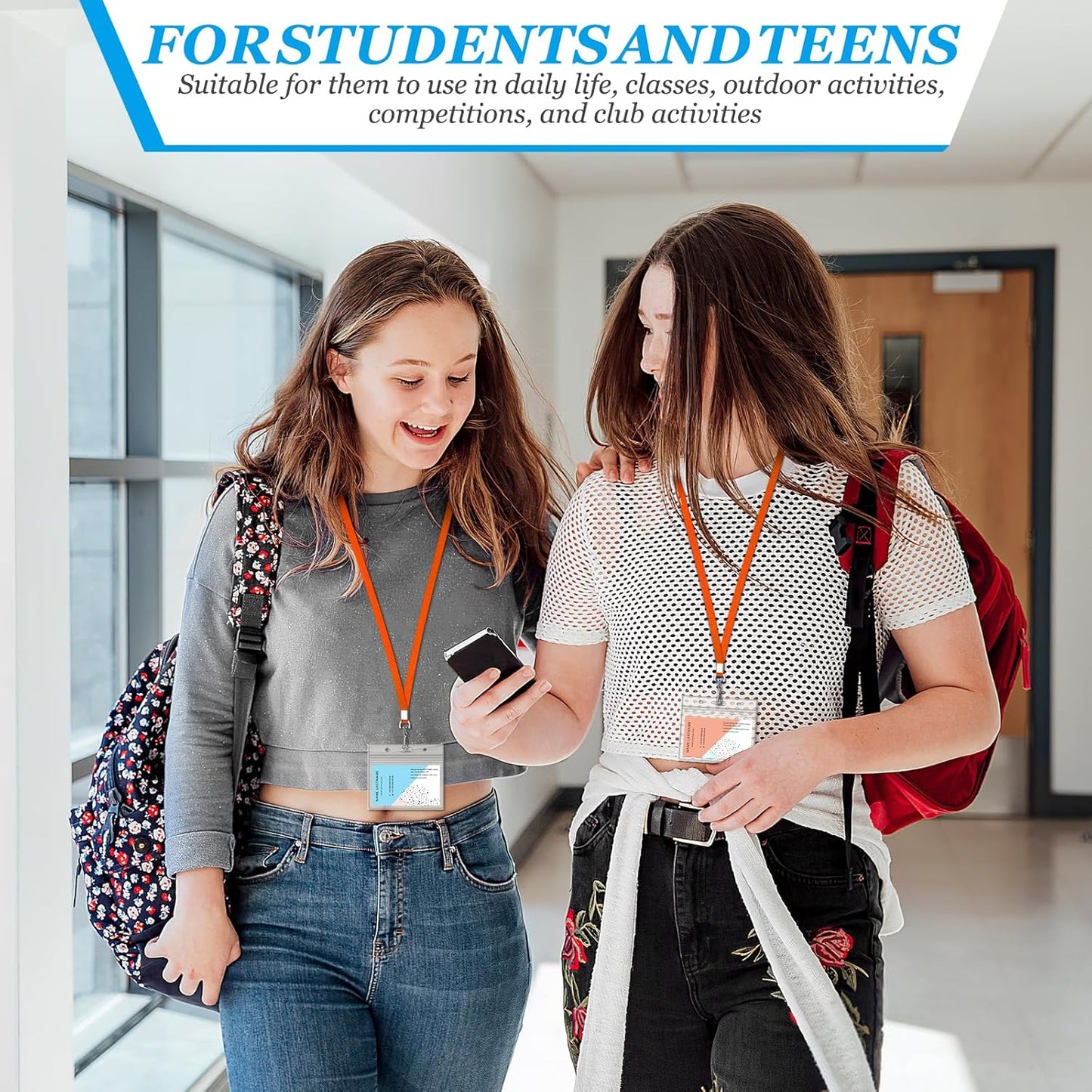 50 Pack Orange Flat Lanyard for ID Badge Holder with Swivel Hook and Badge Clip