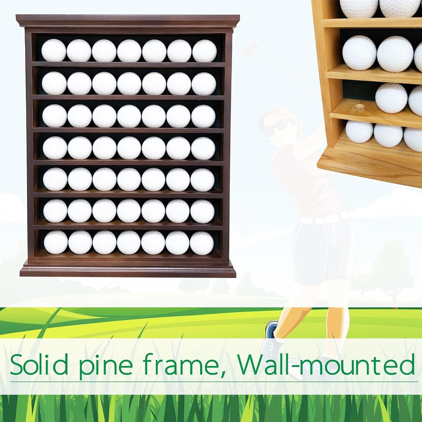 Exquisite Golf Ball Display Case - Wall Mount Shadow Box for Store or Exhibition, Solid Wood Organizer for Golf Memorabilia and Home Decor