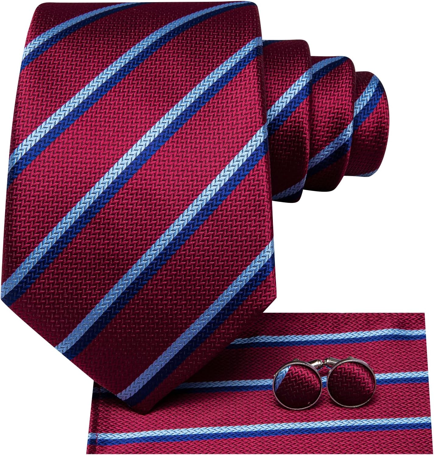 Dubulle Mens Paisley Striped Tie WOVEN Necktie for Men and Handkerchief Cufflinks Set Wedding Formal Business