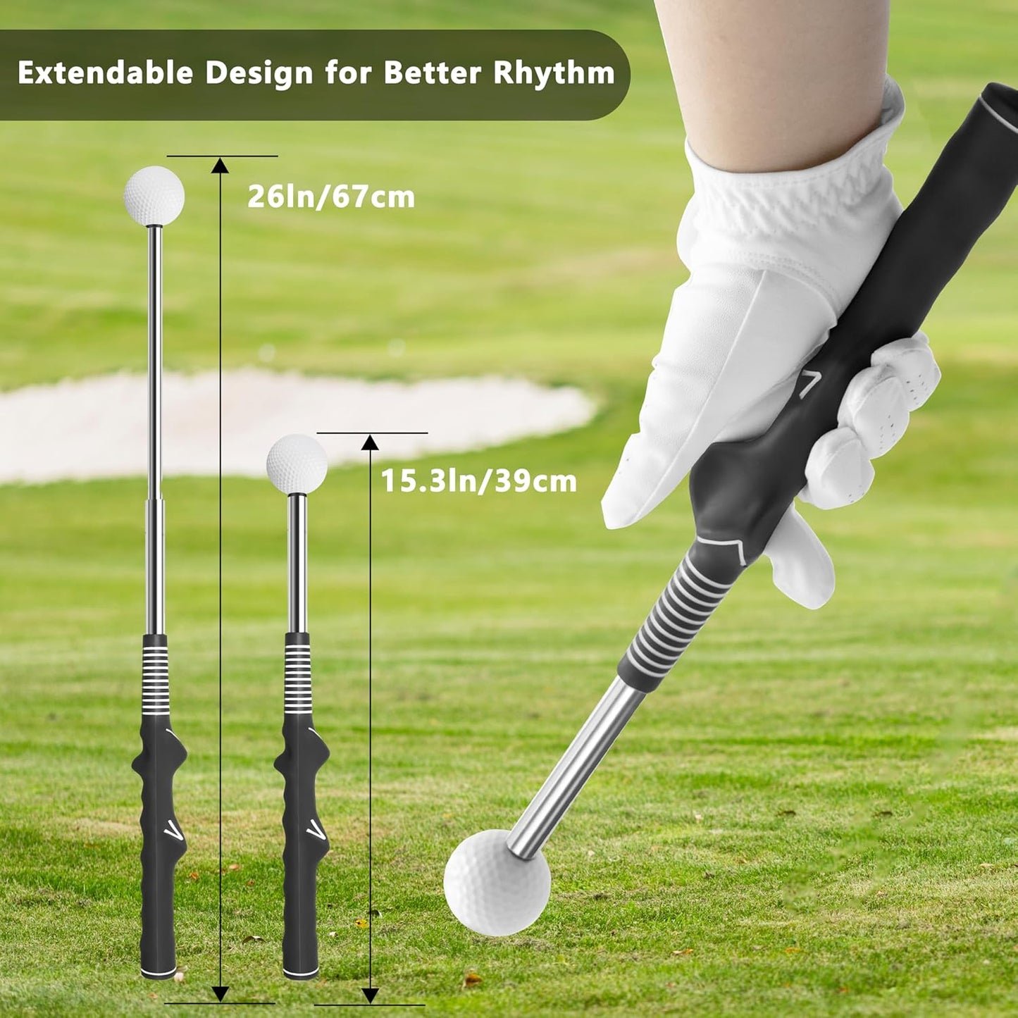 Retractable Golf Swing Training Aid:Golf Grip Trainer,Swing Trainer with Swing Sound Prompt,Feedback,for Beginners.Golf Accessories for Indoor Practice-Strength,Tempo Training.