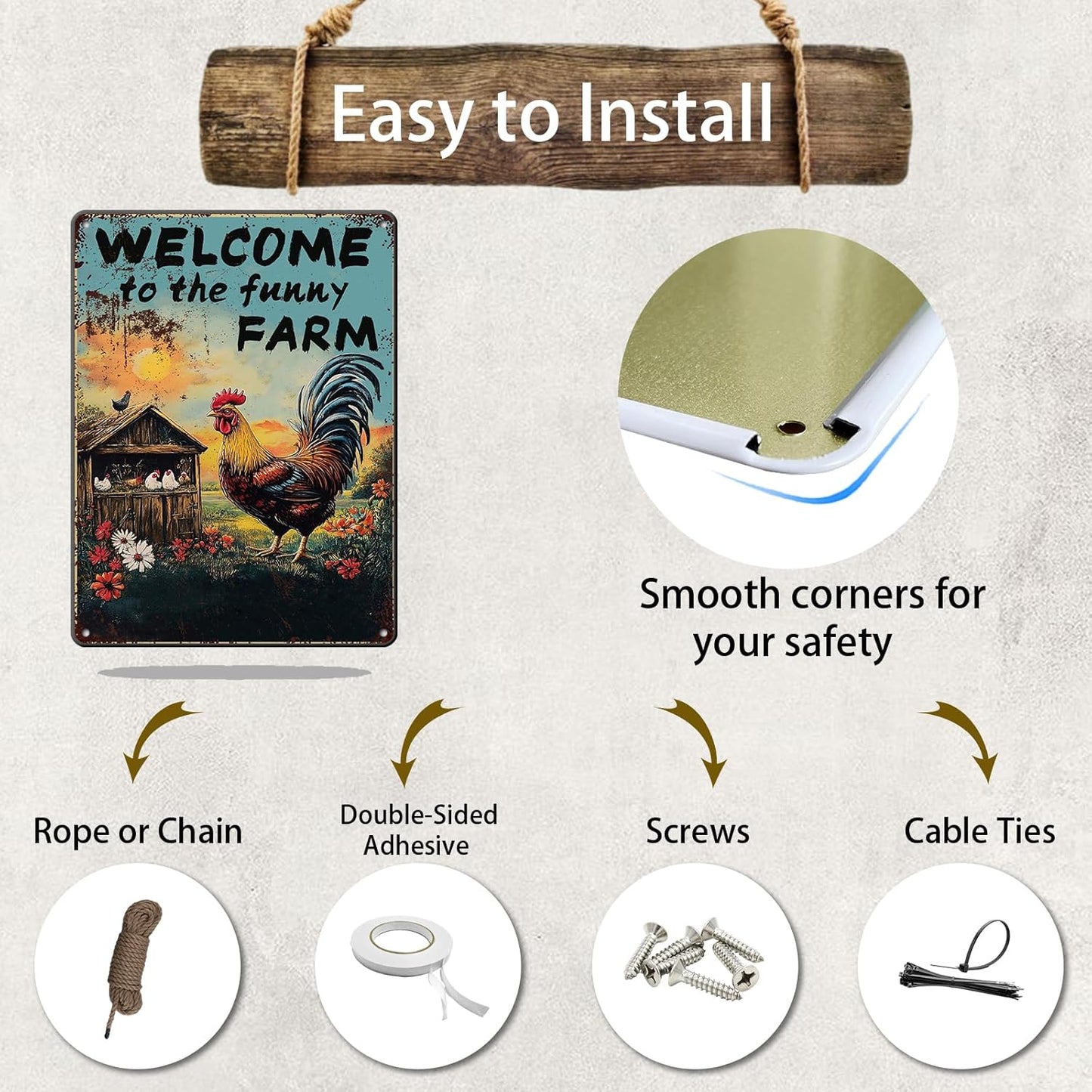 Vintage Chicken Coop Metal Signs Welcome To My Funny Farm Sign Retro Aluminum Sign For Home Garden Outdoor Yard Farmhouse 12x16 Inch