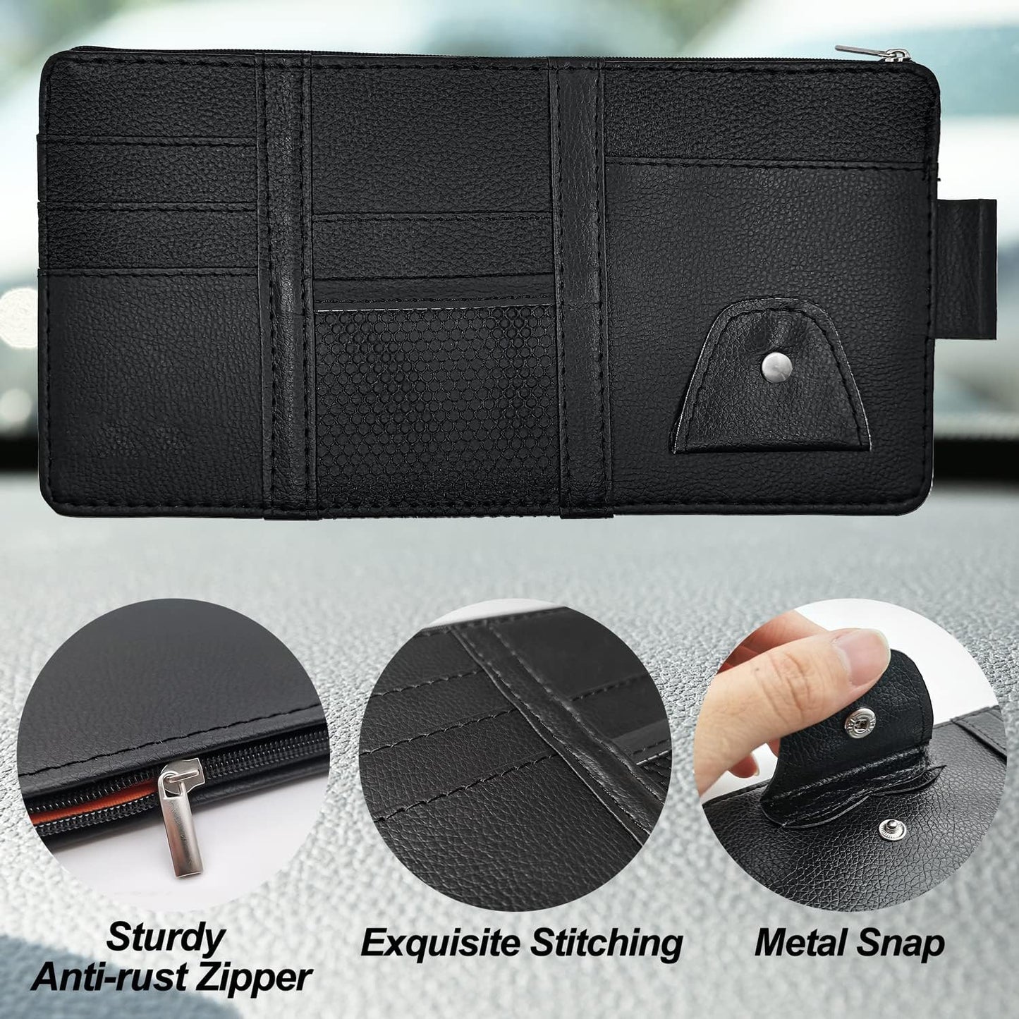 Keedolla 2Pcs Car Sun Visor Organizer, Auto Interior Accessories Pocket Organizer Car Visor Storage Pouch Holder with Zipper Pocket for Sedan, Truck, SUV - Black