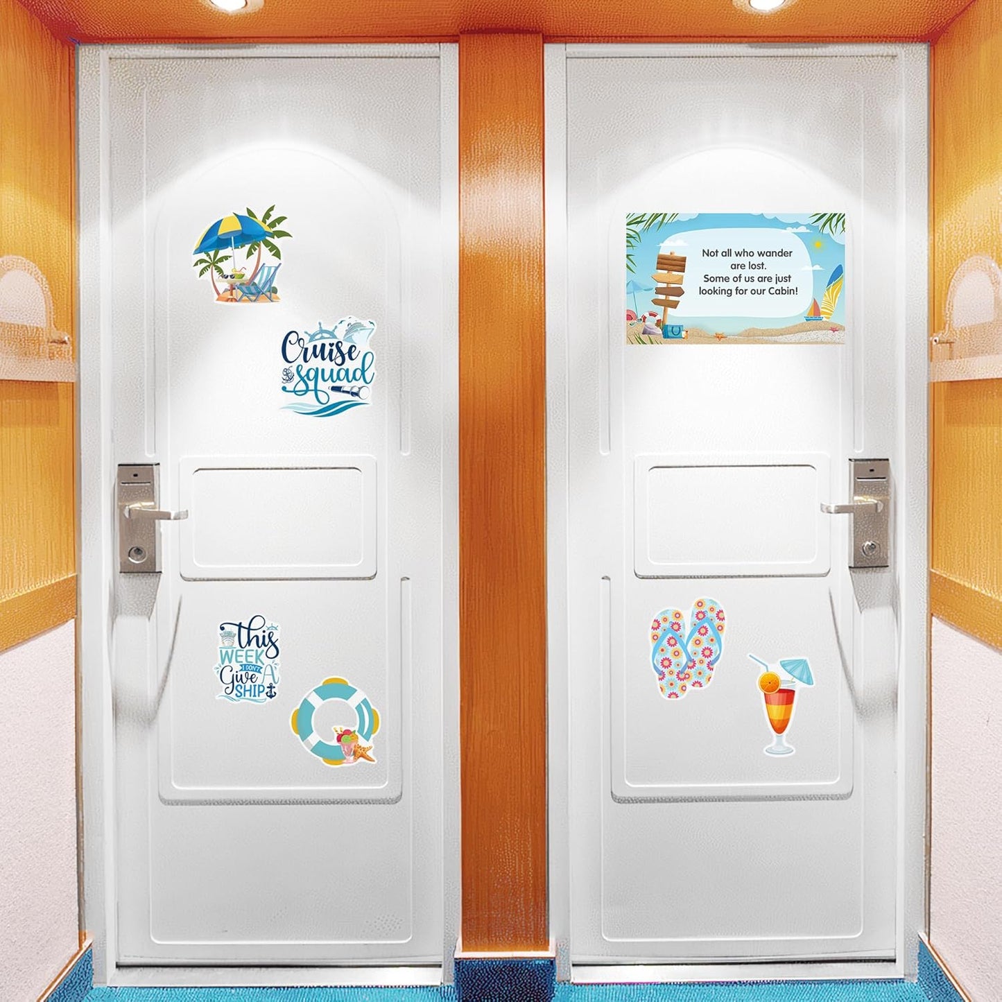 Cruise Ship Door Decorations Magnetic - 7 Pcs Cruise Door Decorations, Cruise Squad Magnet Stickers, Cruise Door Decor for Fridge Refrigerator Carnival Cruise Party, with 2 Pcs Pen