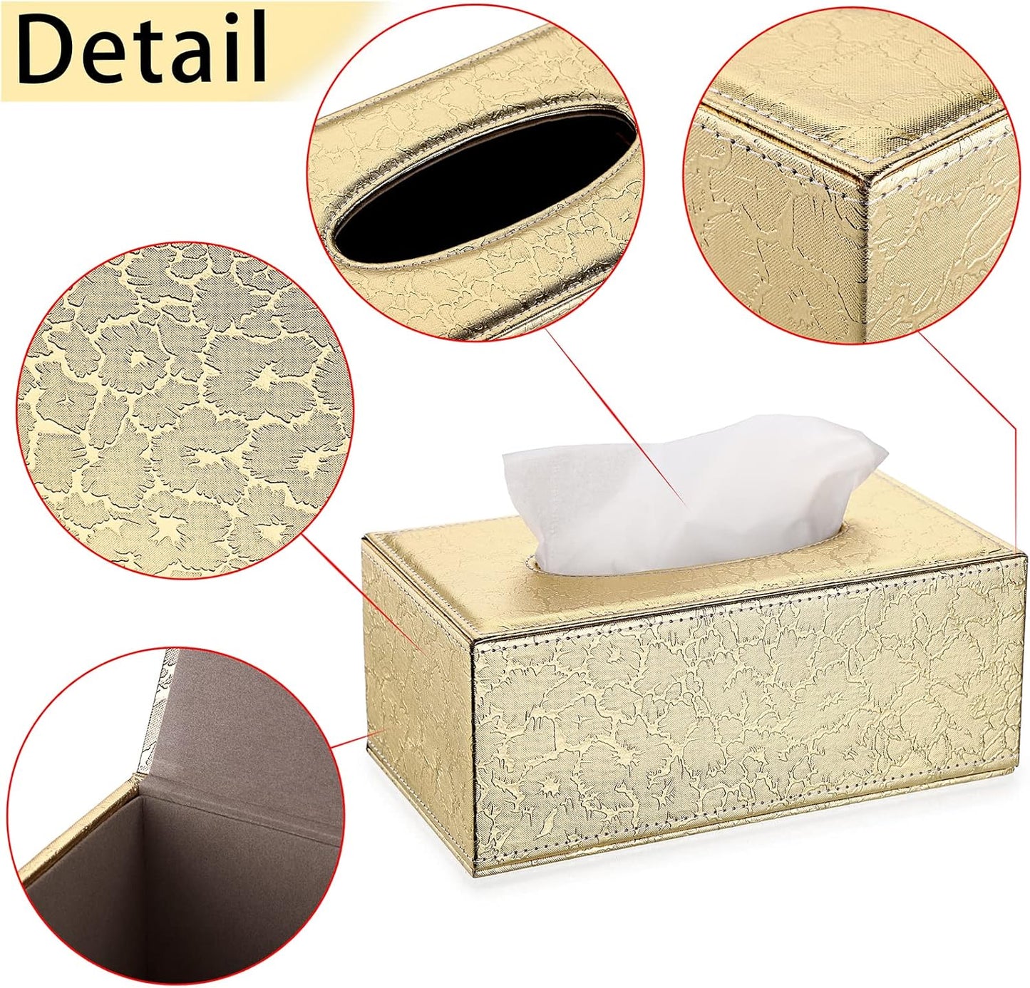 Sumnacon Rectangular Tissue Box Cover - Stylish Tissue Box Holder with Magnetic Bottom, Decorative Tissue Box for Vanity Dresser Night Stand Table Countertop (Gold, Medium)
