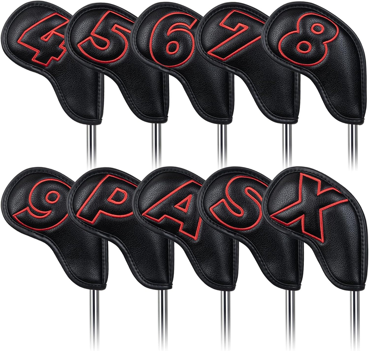 Craftsman Golf 10pcs Red No. on Both Sides Magnetic Closure Classic Black Leather Iron Headcover Covers Set Travel Cases Protector Available Custom with Name