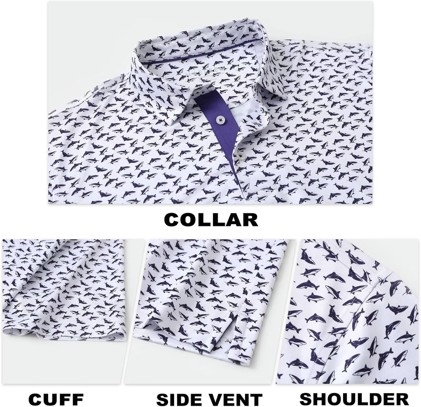 M MAELREG Mens Golf Shirt Short Sleeve Dry Fit Print Moisture Wicking Performance Patterns Collared Polo Shirt