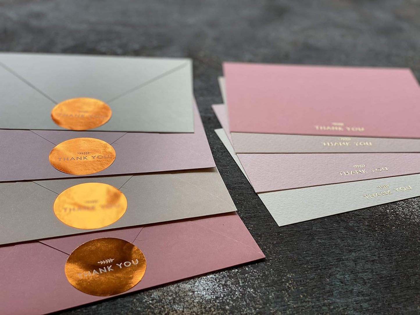 RUN2PRINT Thank You Cards with Envelopes & Gold Foil Stickers – 36‑Pack Flat Dusty Blue Cards – Embossed Italian Textured Thick Paper – For Weddings, Business & Every Occasion