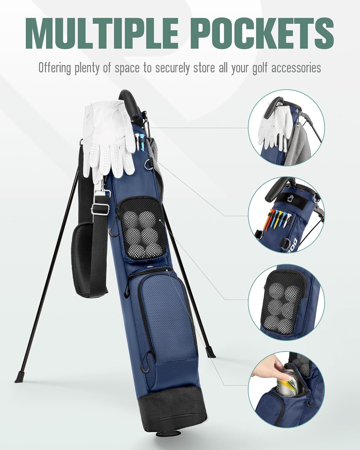 Golf Stand Bag, Lightweight Par 3 Golf Bag Holds Up to 7 Clubs with Two Way Dividers Cooler Pocket Shoulder Strap and Multiple Storage Pockets for Men and Women