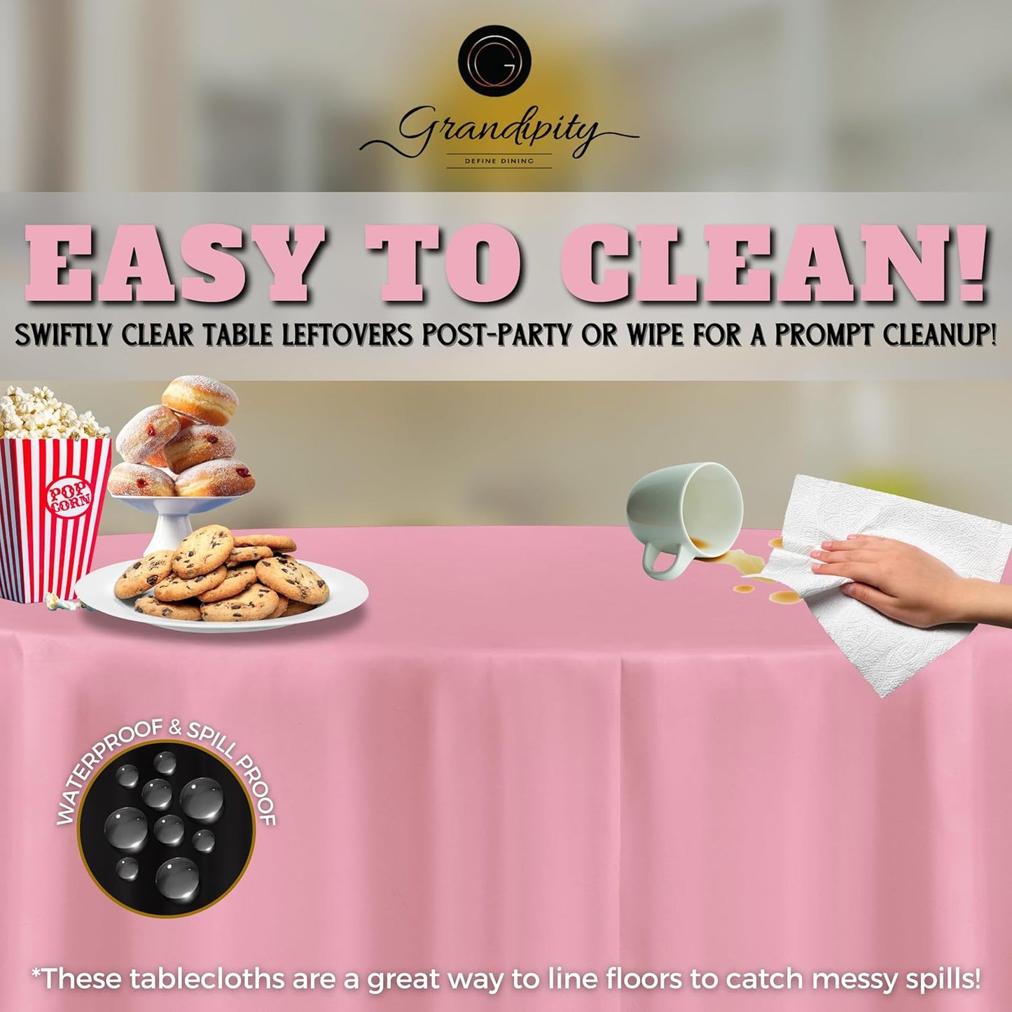 Grandipity 12 Pack Premium Disposable Plastic Tablecloth 84" Inch Decorative Round Table Cover - Pink