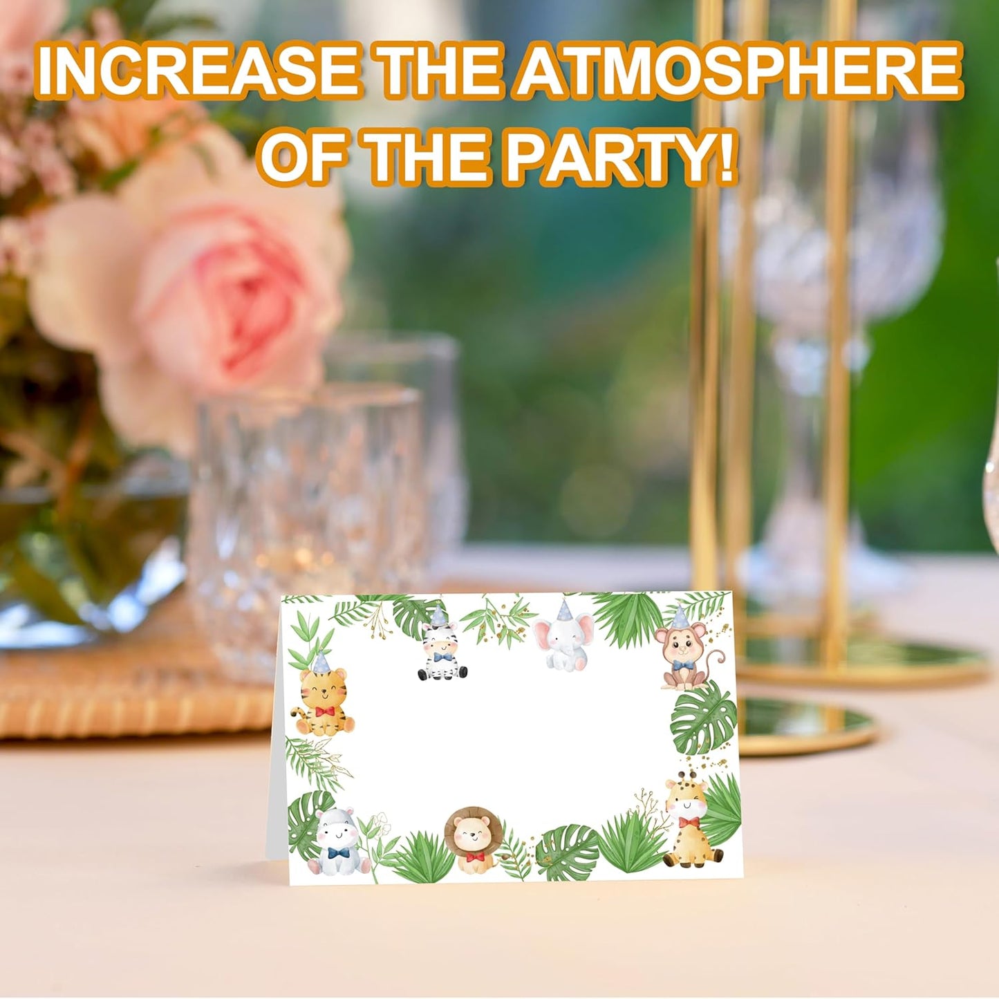 Jungle Animal Place Cards, Safari Table Place Cards For Table Setting, Forest Creature Name Cards For Birthday Party Baby Shower Gender Reveal, 25 Cards Included -15