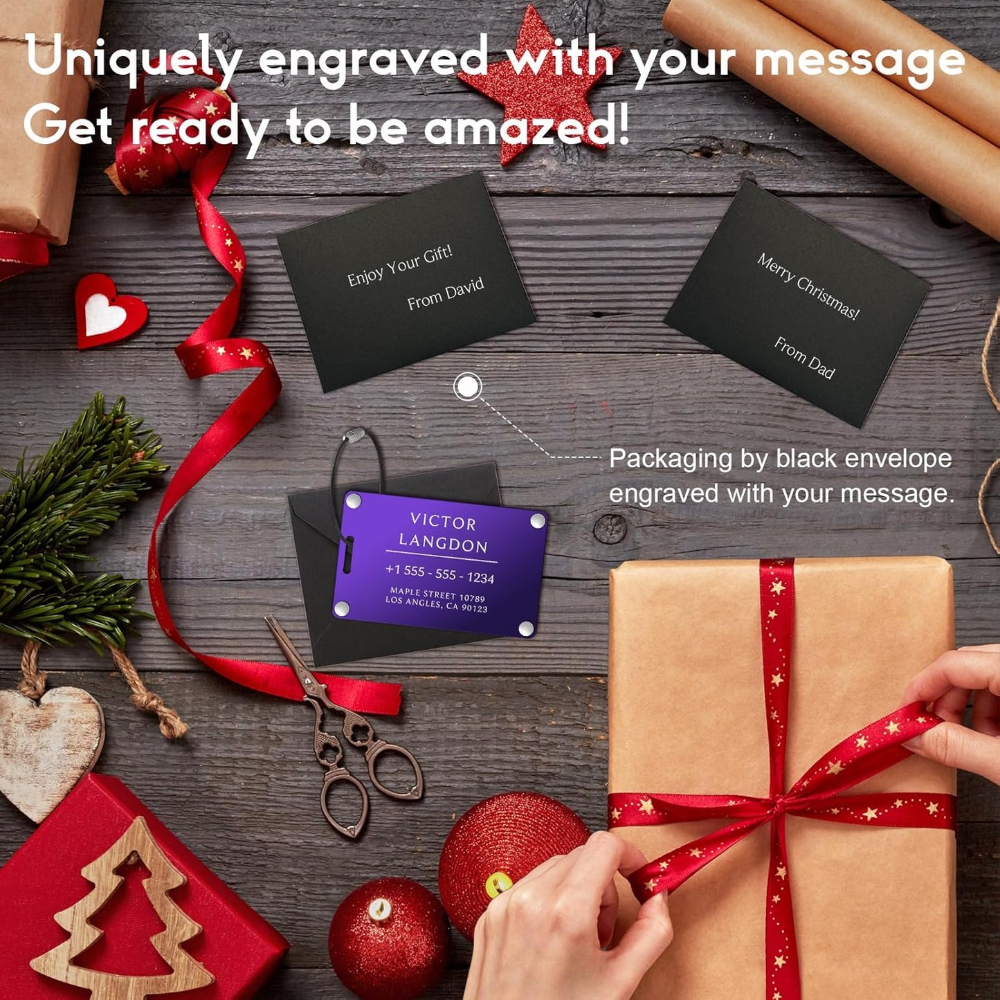 Personalized Luggage Tags for Suitcases - Aluminum Custom Luggage Tags for Backpacks & Bags, Sturdy, Waterproof & Heavy Duty (Purple/Card-Sized)