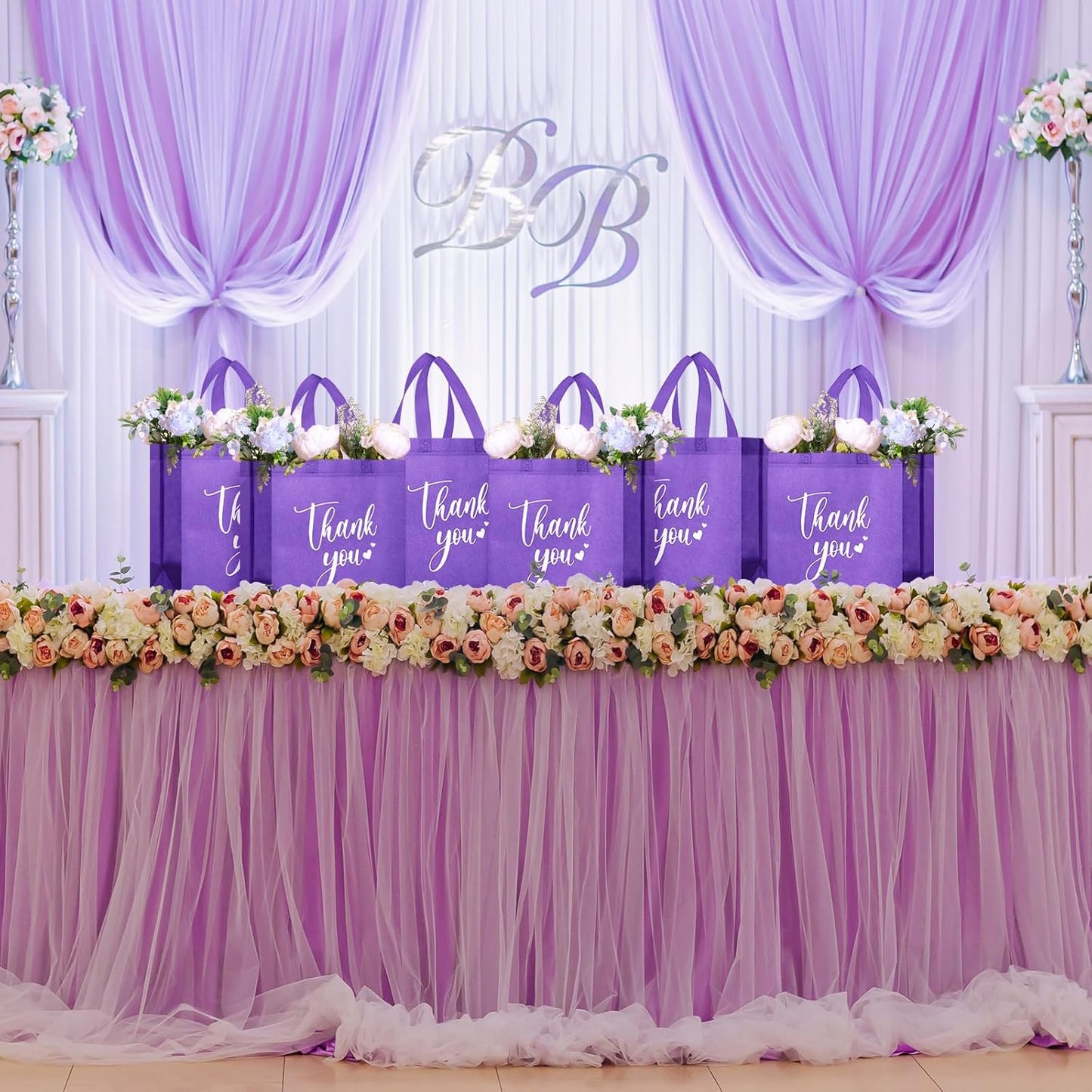 Sweetude 30 Pcs Thank You Gift Bags with Handles Bulk Reusable Goodie Bag Non Woven Foldable Handbag for Graduation Wedding Bridesmaid Gifts(11 x 12 x 5 Inch,Dark Purple)(11 x 12 x 5 Inch,Dark Purple)