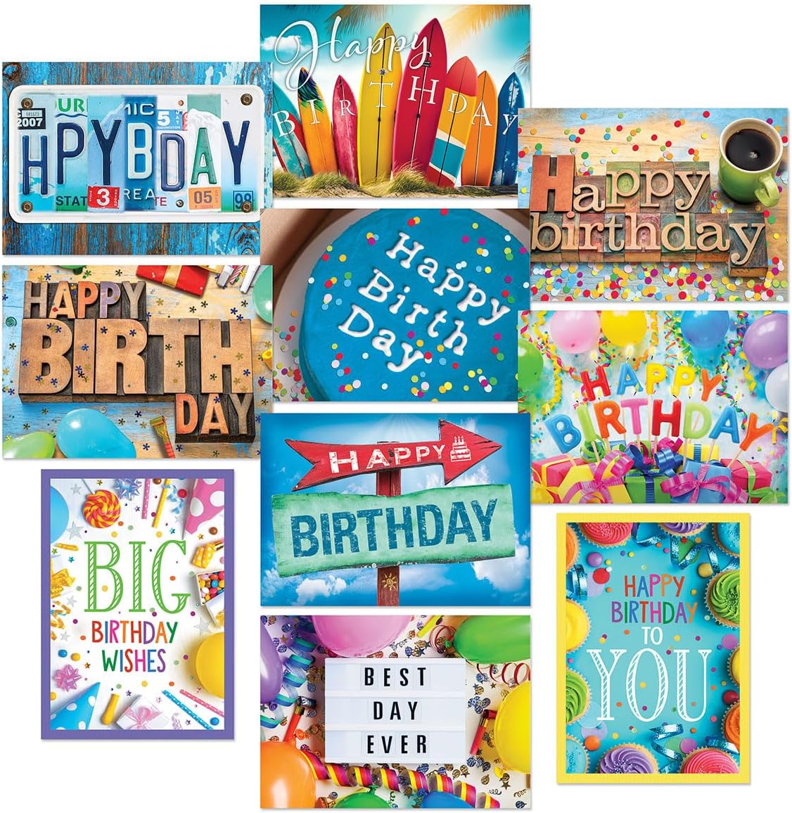 Current Photo fun Birthday Greeting Cards - Set of 20 (2 each of 10 Designs), 5 x 7 Inches, Sentiments Inside, Envelopes Included, Assortment Set
