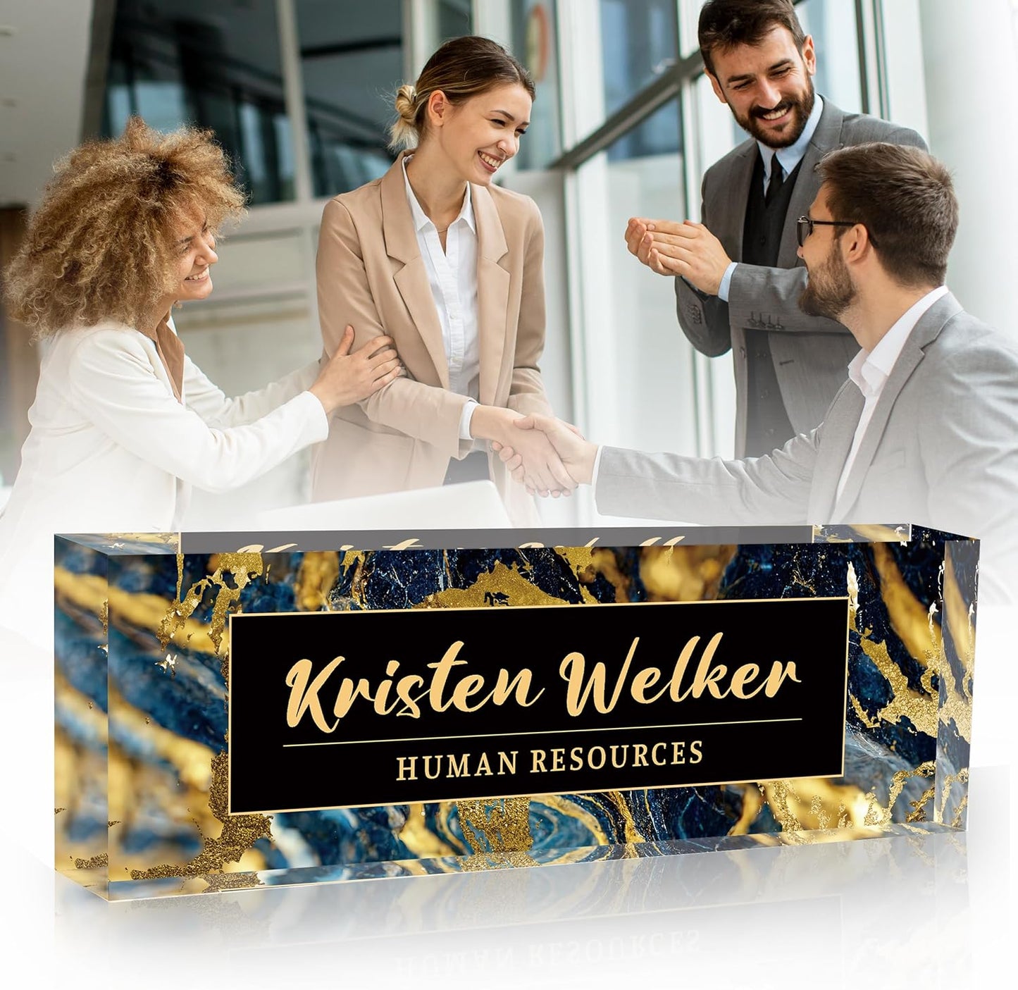 Personalized Name Plate for Desk Custom Acrylic Desk Name Plate Custom Employee Appreciation Gifts Office Gifts for Women, Men, Boss, Coworkers, Teacher, Nurse (Black Gold Marble)