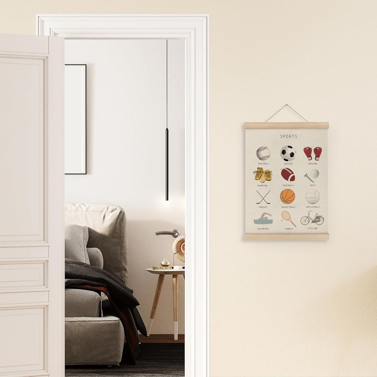 MAQIKA Sports Poster Framed with Wood Hanger,Sports Wall Art，Sports Soccer Football Wall Decor,Sports Baseball Basketball Canvas Wall Art Paints Sports Posters for Man Cave Kids Boys Room 12x16 Inch