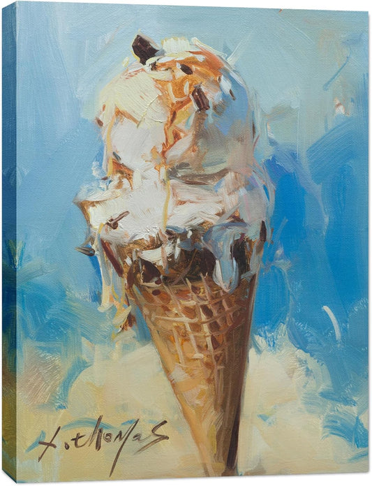 JZLDZS Ice Cream Sweet Treat Wall Art - 12x16 Inch Gallery Wrapped Canvas Painting for Kitchen, Dining & Dessert Lover Decor Ready to Hang