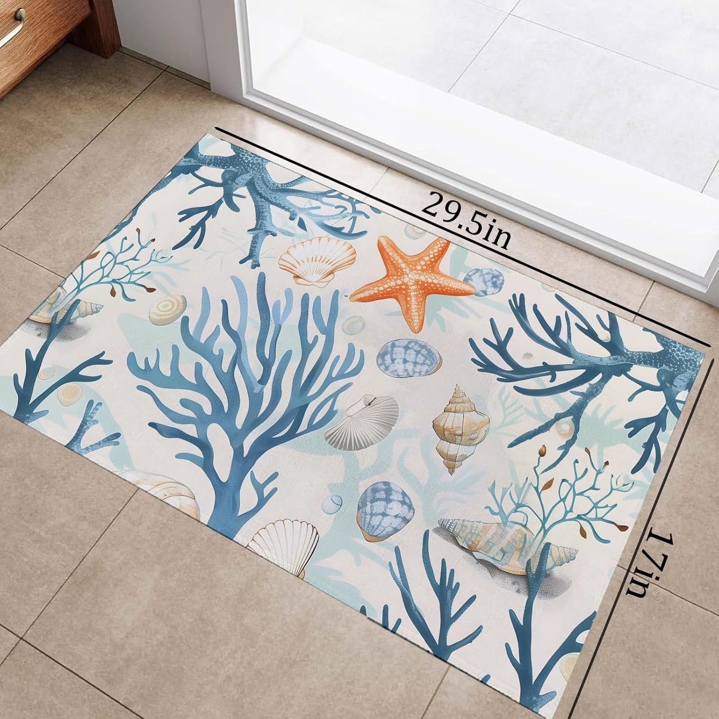 Starfish Coral Ocean Indoor Door Mat,Front Door Mat Entrance,17x29.5 in,Non-Woven Fabrics Non Slip Floor Doormat,Welcome Mats Entryway Rug Doormats for Kitchen Bedroom Living Room Decor Gifts