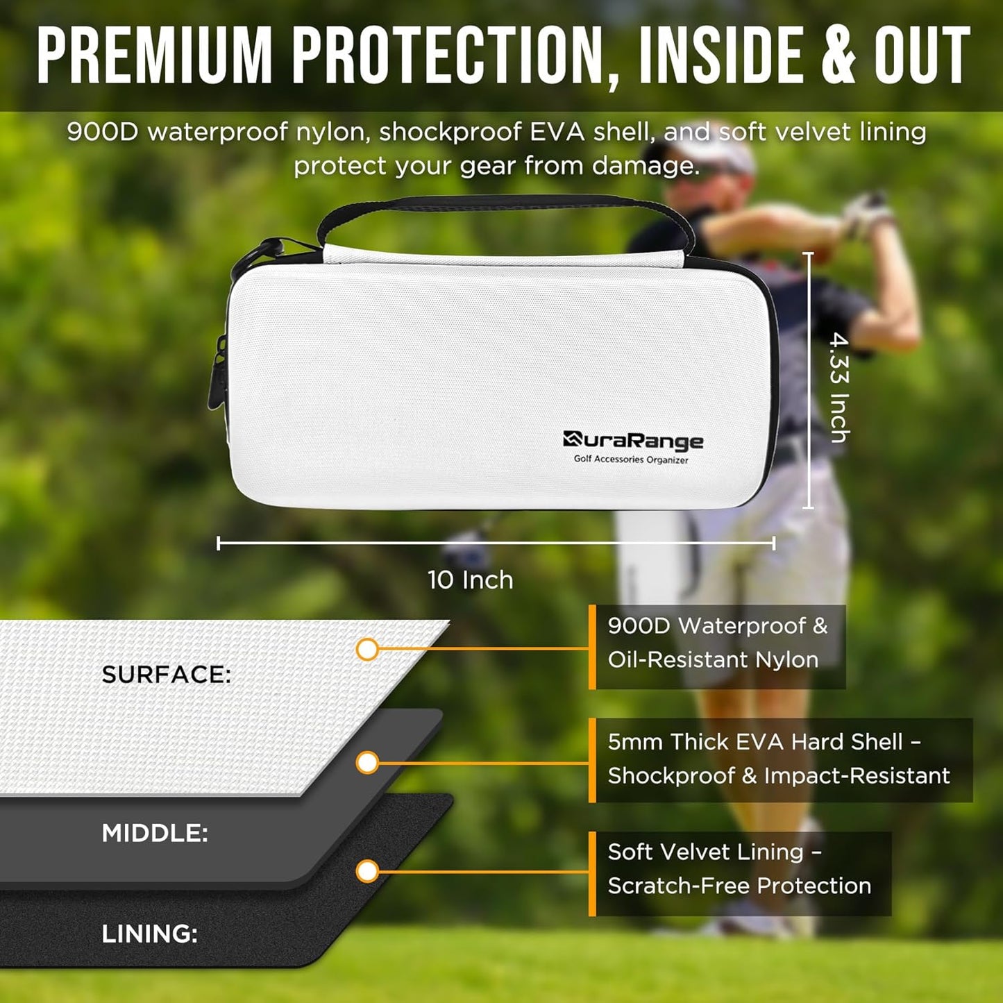 Golf Glove Holder Case with Glove Shaper - Portable Golf Accessories Organizer for Men & Women - Waterproof 900D Nylon, Large Capacity for Balls, Tees, Markers - Ideal Gift