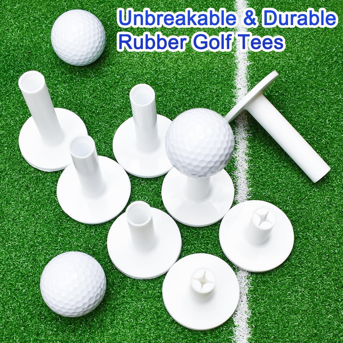 32 Pack - Premium Rubber Golf Tees for Golf Mats | Tees for Driving Range &Indoor Simulators | Golf Accessories for Indoor &Outdoor Practice, 5 Sizes Rubber Tees & Tall Plastic Golf Tees.