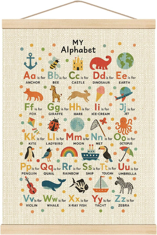 Boat Wades Boho Classroom Alphabet Wall Art Poster Hanger Frame, Boho Nursery Decor, ABC Alphabet Educational Hanging Wall Decor for Toddler Kids Bedroom Playroom Classroom Nursery, 12x16 Inch