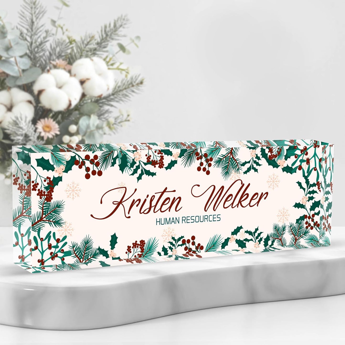 Personalized Name Plate for Desk Custom Acrylic Desk Name Plate Custom Employee Appreciation Gifts Office Gifts for Women, Men, Boss, Coworkers, Teacher, Nurse (Holly)