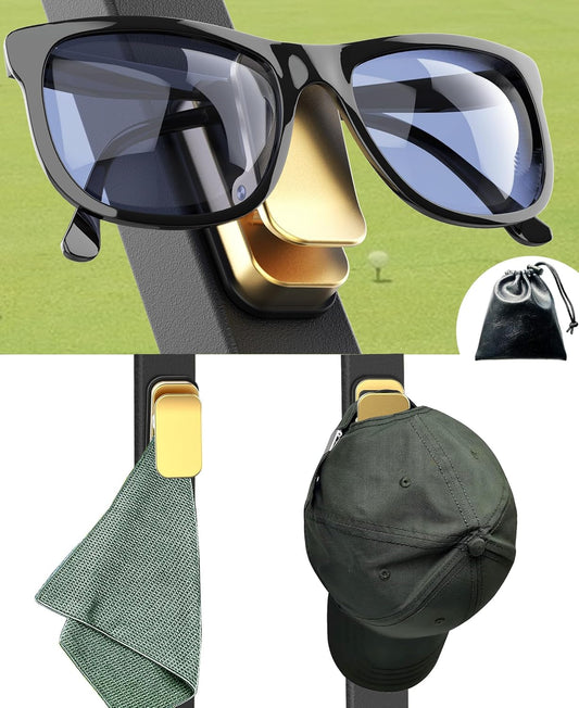 Sunglass Holder for Golf Cart, Magnetic Aluminium Sunglass Holder Clip Accessory for Golf Carts, Silicone Padded Eyeglass Clip Universal Fit with Gift Storage Bag