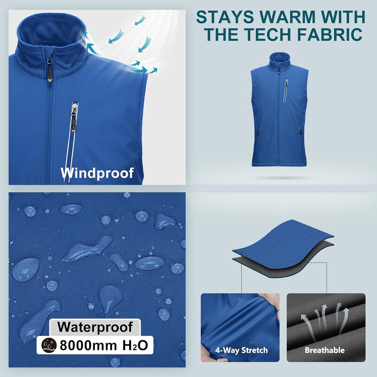 33,000ft Men's Windproof Lightweight Golf Vest Outerwear with Pockets, Softshell Sleeveless Jacket for Running Hiking Sports