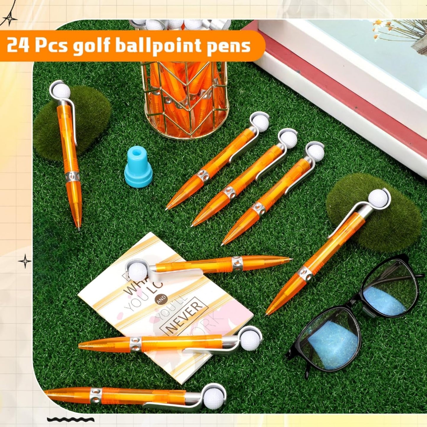 Zhanmai 24 Pcs Golf Ball Pen Sports Ballpoint Pens Golf Pens Golf Party Favors Cool Writing Pen for Stationery School(Orange)