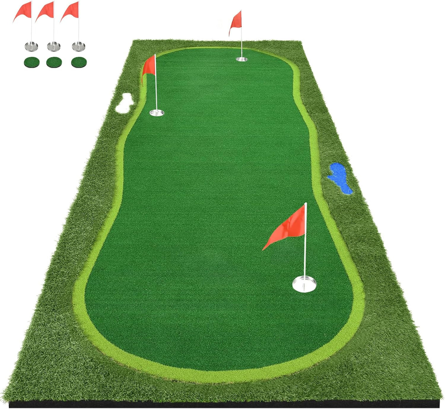 Golf Putting Green, Professional Grade Large Golfing Putting Mats with Sand Pit and Water Hazard for Indoor Outdoor
