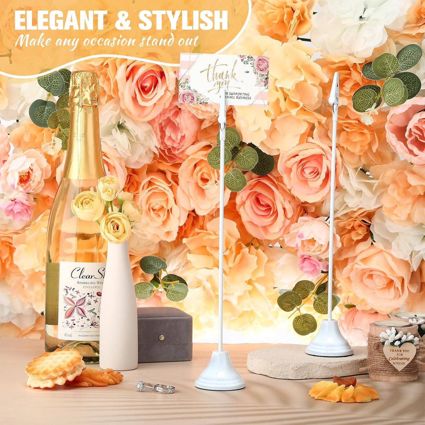 Skyygemm 12 Pcs Table Number Holders 12 Inch Place Card Holder with Alligator Clip Metal Place Card Stands Table Sign for Photos, Food Signs, Birthdays, Weddings(White)