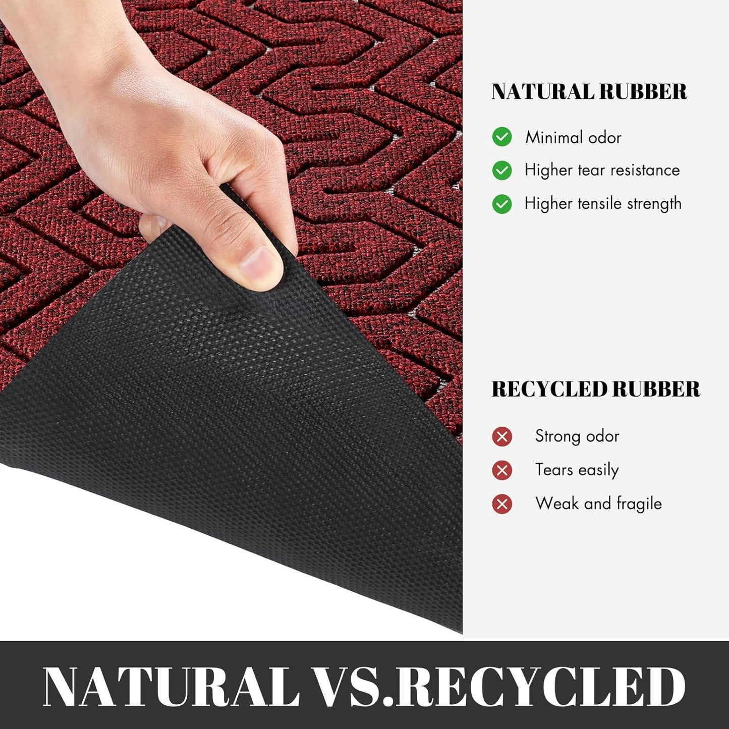 Yimobra Extra Large Door Mat Outside Entrance 60x36, Waterproof Heavy Duty Outdoor Mats for Front Door, Non Slip Rubber Entry Mat for Garage Patio Indoor, Easy Clean, Black Red