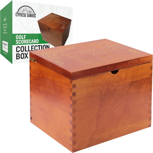 Golf Scorecard Keeper - Storage Box Organizer for Scorecards Photos and Accessories | Comes with 10 Dividers and 2 Score Logs - Display Golf Score Card Collection Neatly - Great Gift for Golfers