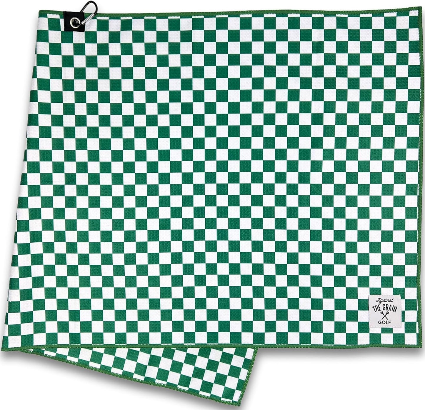 Against The Grain Microfiber Golf Towel with Clip - (20"x40") Green & White Checkered Design Golf Club Towel, Golf Towels for Golf Bags for Men & Women